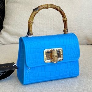 DELUXITY LA Jelly mini bamboo handle crossbody bag on chain blue